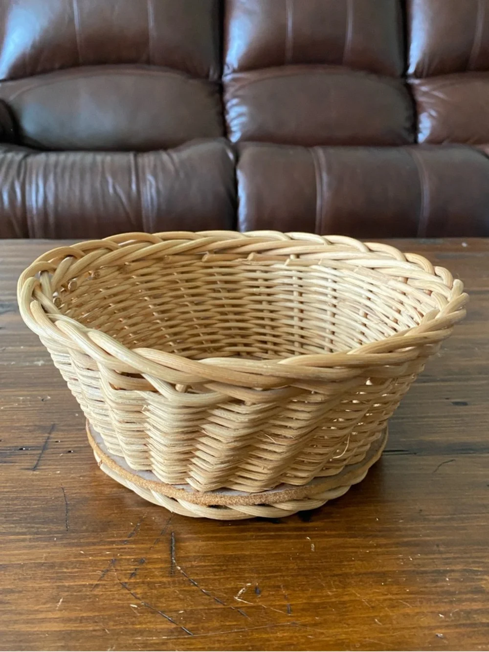 Natural Woven Basket Light Brown tan circular storage‎ boho cottagecore
